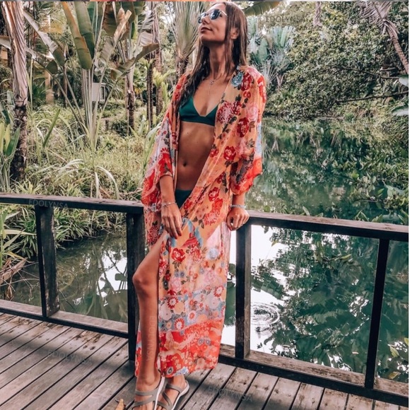 Beautiful Boho bird kimono wrap cover up - Picture 2 of 8